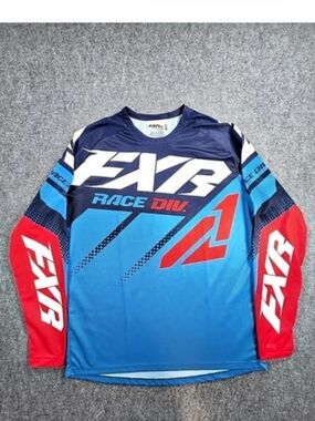 FXR Racing Race Div. MX Mens Large Jersey Motocross Off Road Red White Blue